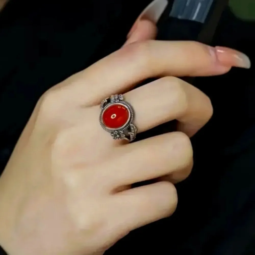 Vintage Silver Ring with Red Stone sz 7
